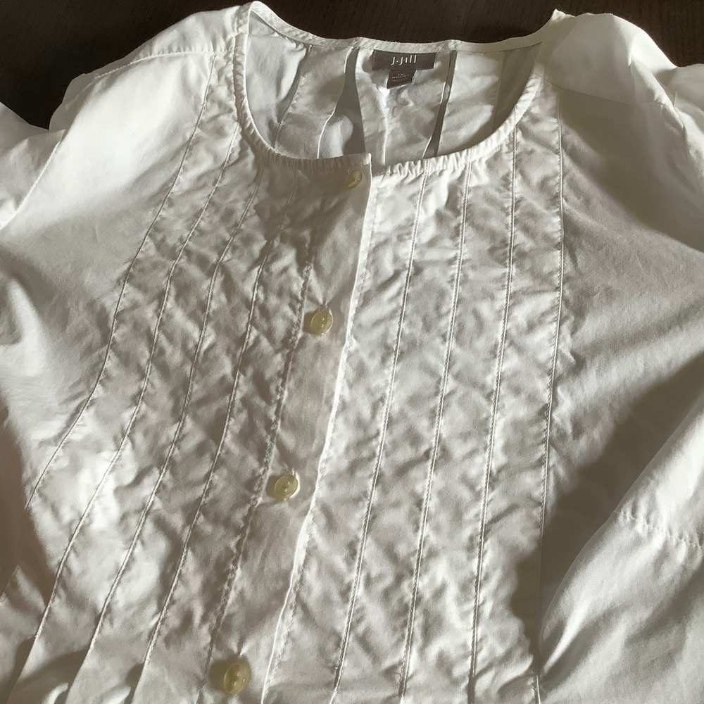 J. Jill Womens White 100% Cotton Pintuck Pleated Button Down Tunic Top 1X - Picture 8 of 12